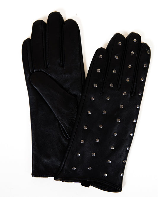 Studded Sheepskin Leather Gloves with Faux Fur Lining