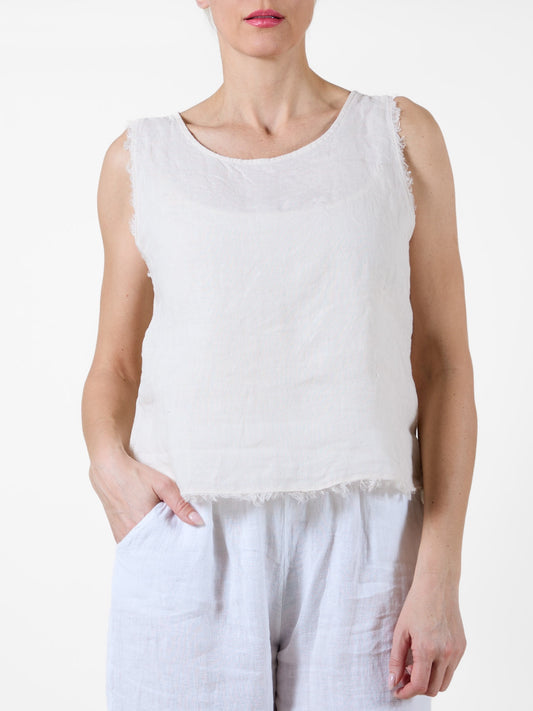 Beige Raw Edge Sleeveless Tank
