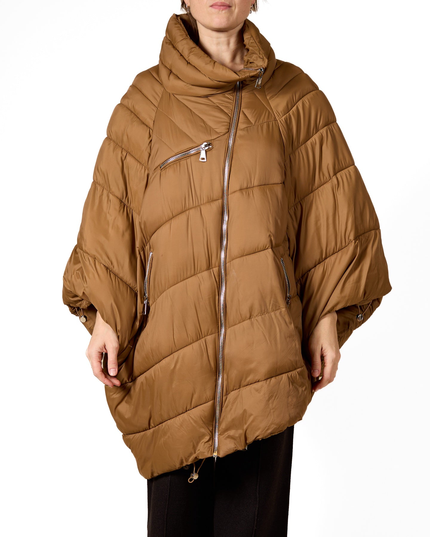 Butterscotch Zipper Detail Poncho Coat