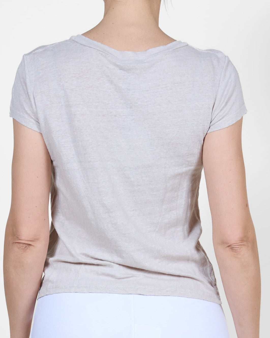 Beige V-Neck Linen T-Shirt