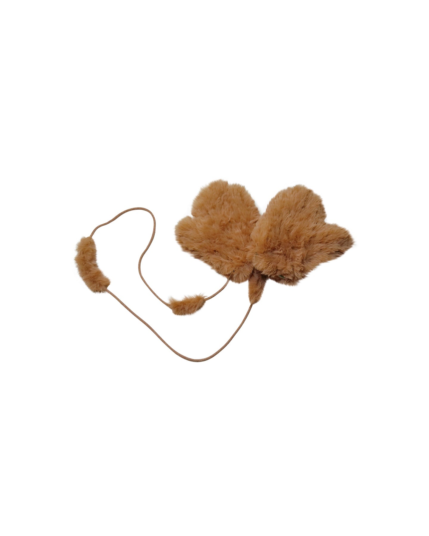 Faux Fur Cognac Mittens with Detachable Cord