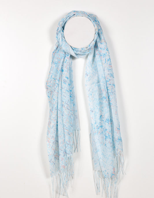 Lightweight Abstract Textured Print Scarf in Blue