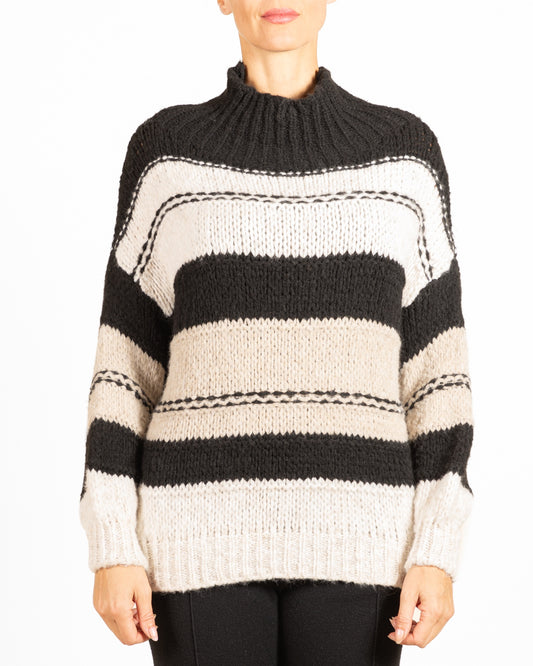 Black Mock NeckMulti Stripe Sweater