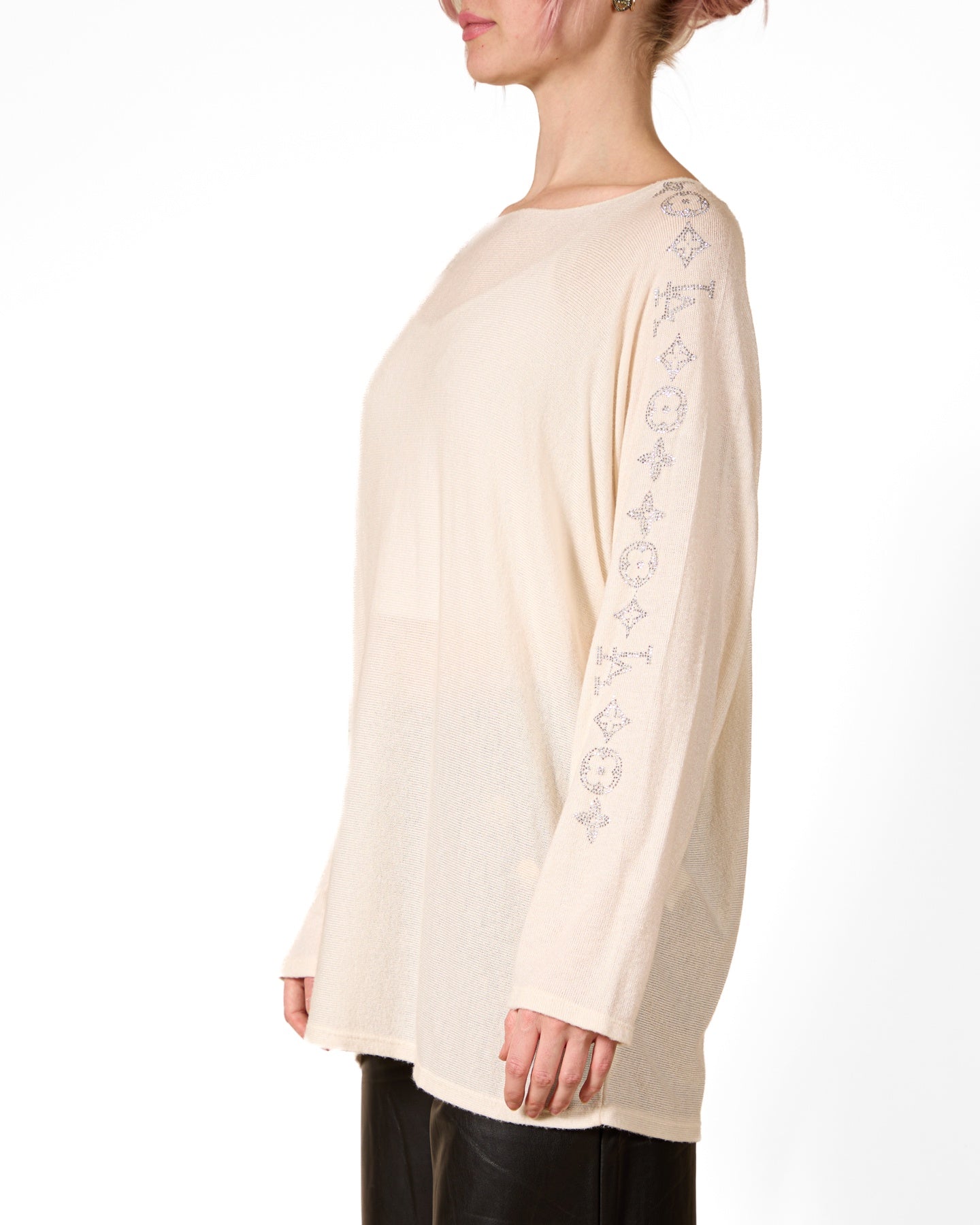 Blonde Boat Neck Sequin Shoulder Sleeve Detail Pullover