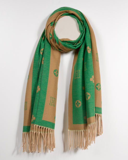 Green Pashmina Scarf with Elegant Patterns