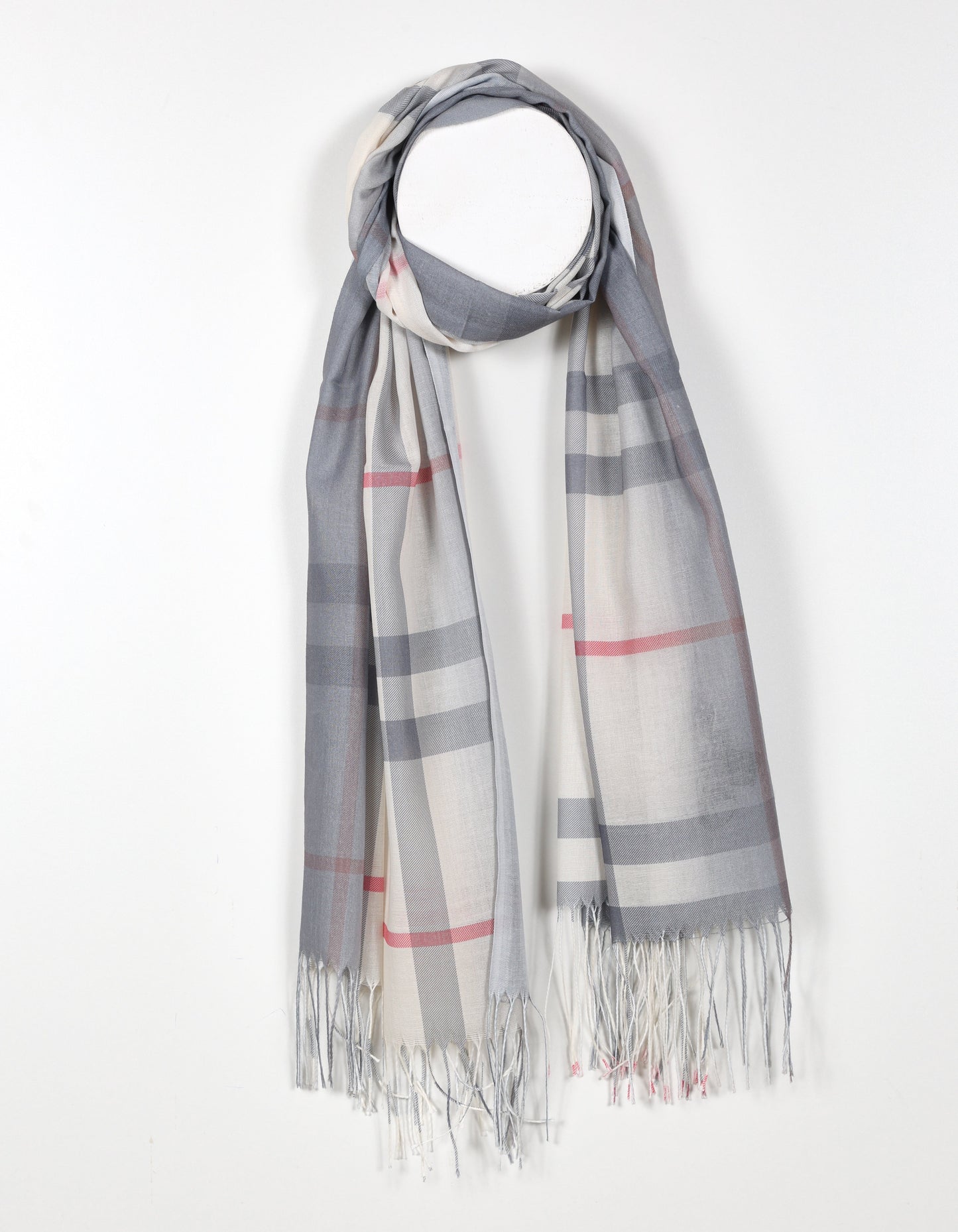 Lightweight House Check Plaid Scarf in Ivory