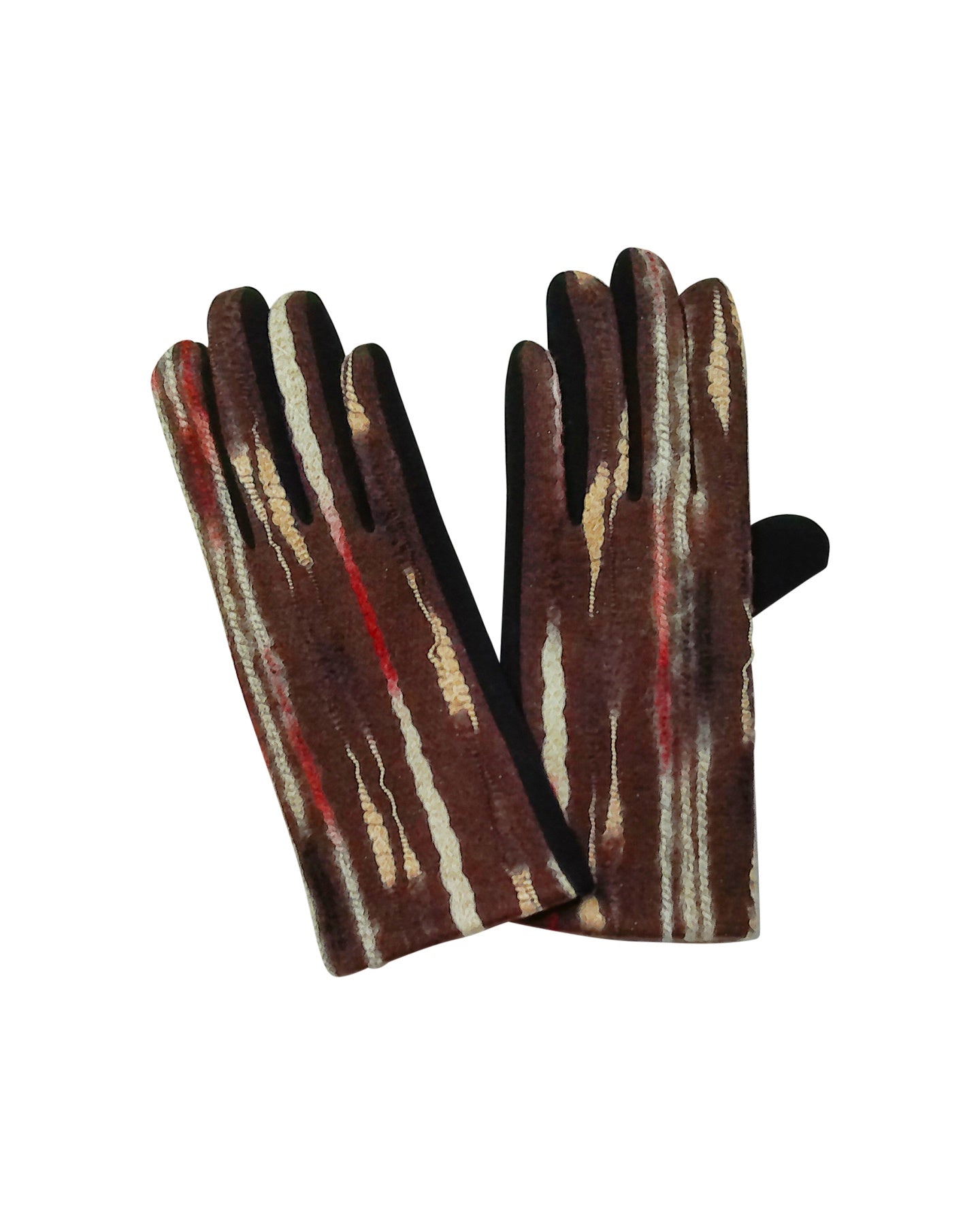 Brown Patterned Gloves with Touchscreen Compatibility