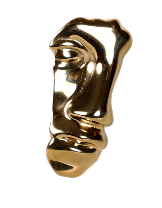Abstract Sculpted Face Brooch in Gold