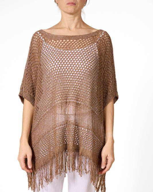 Bronze Lurex Fringe Crochet Sweater