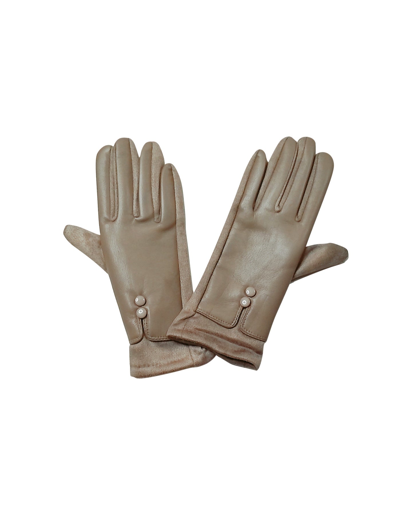 Taupe Faux-Leather Gloves with Buttons