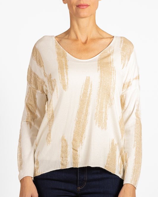 Ivory Scoop Neck Lurex Foil Paint Splash Top