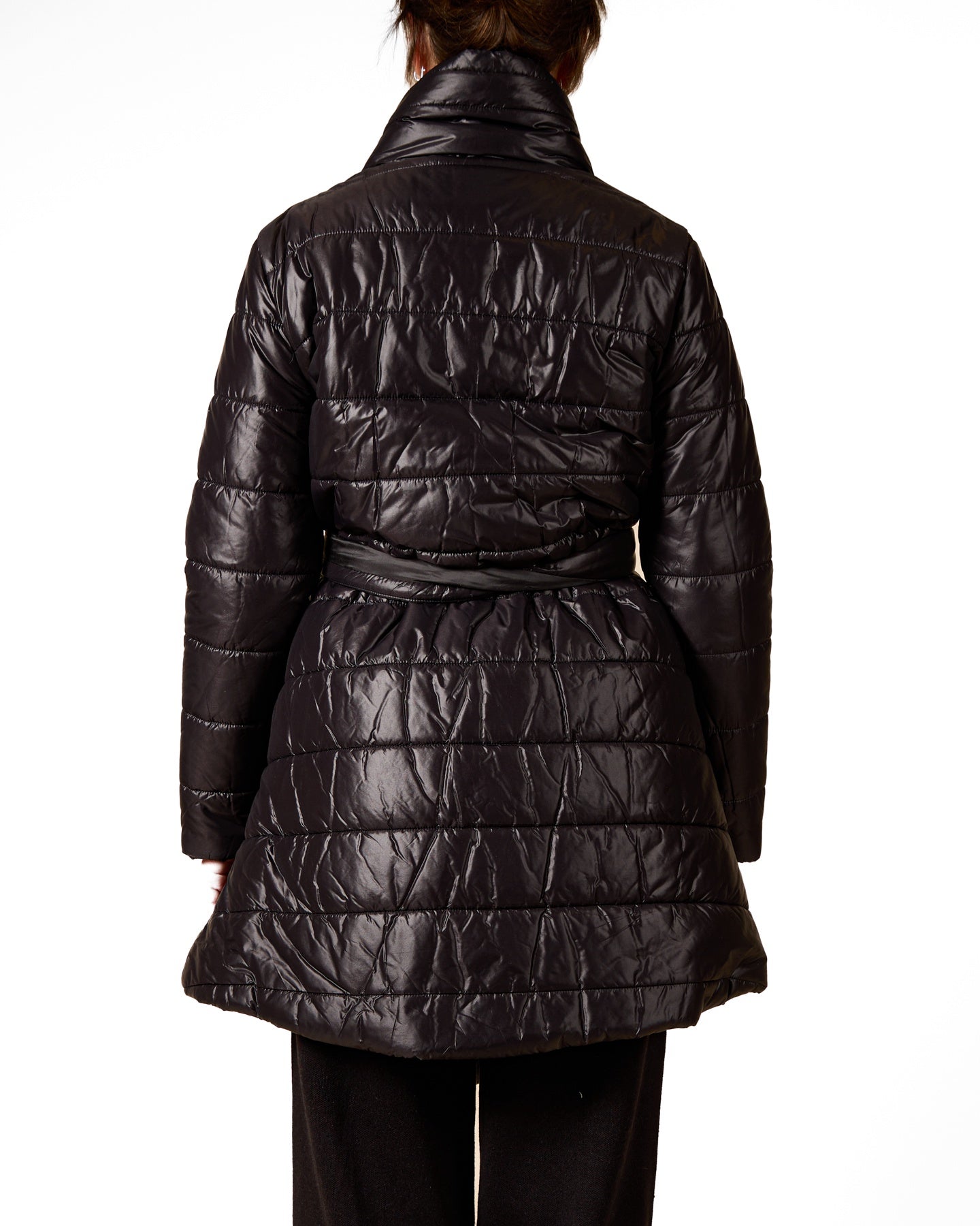 Black Wrap-Style Padded Puffer Jacket