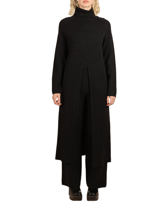 Black Maxi Turtleneck Front Opening Tunic