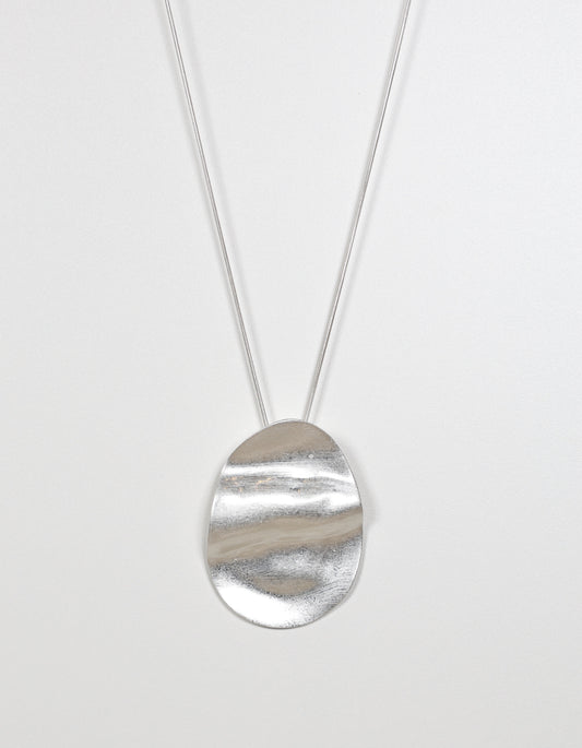 Silver Necklace with Rippled Oval Pendant