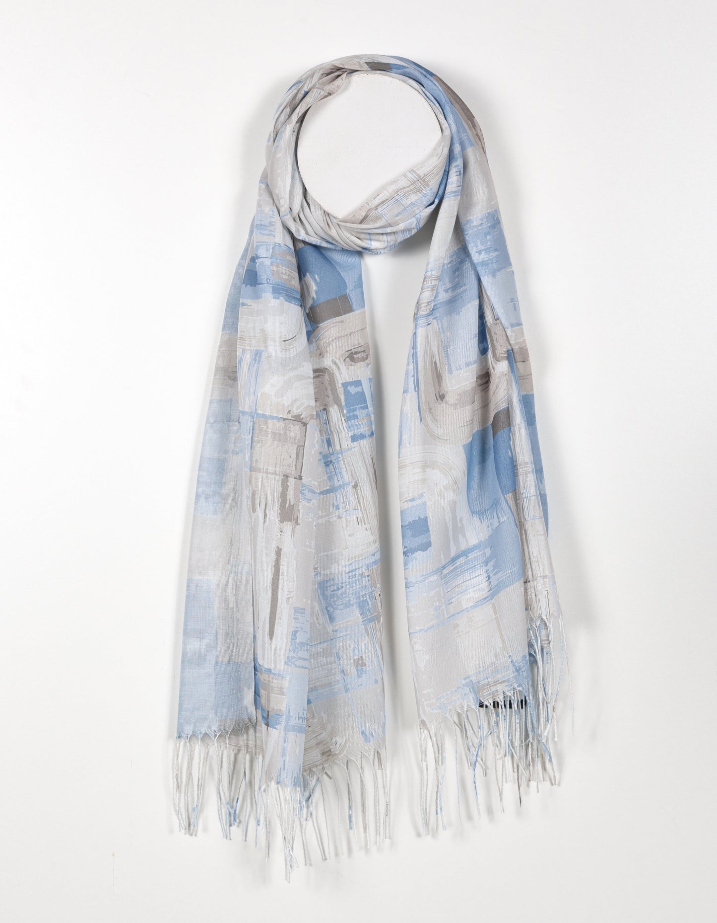 Blue - Pastel Abstract Cubism Print Scarf