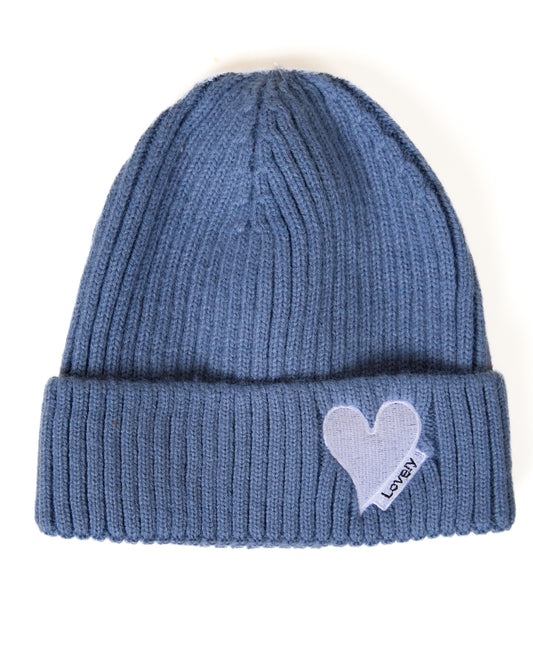 Blue Heart Patch Knit Beanie