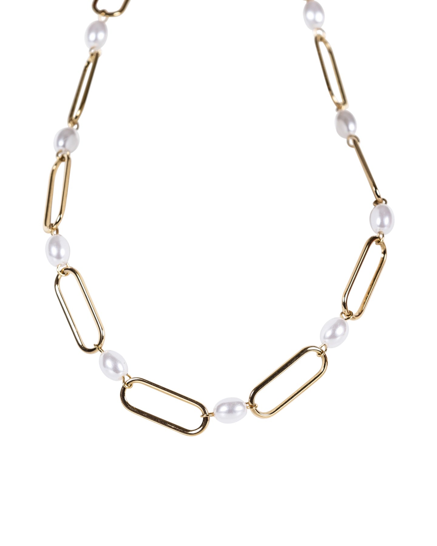 Gold Chain and Pearl Link Necklace