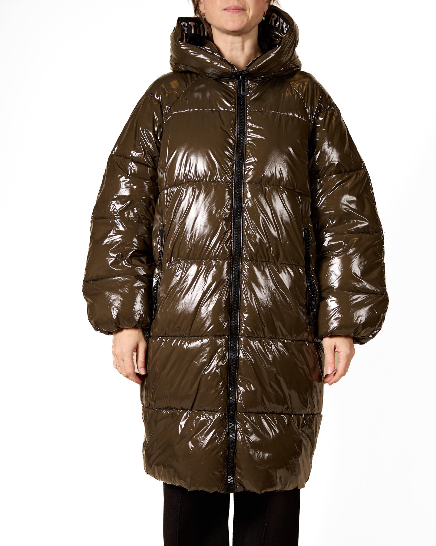 Olive Oversized Zipper Puffer Coat