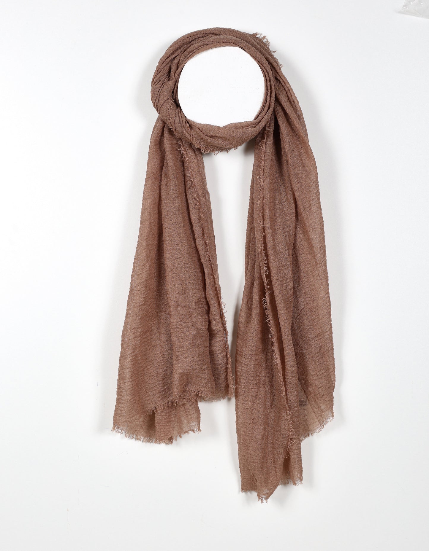 Open-Knit Taupe Fringed Scarf