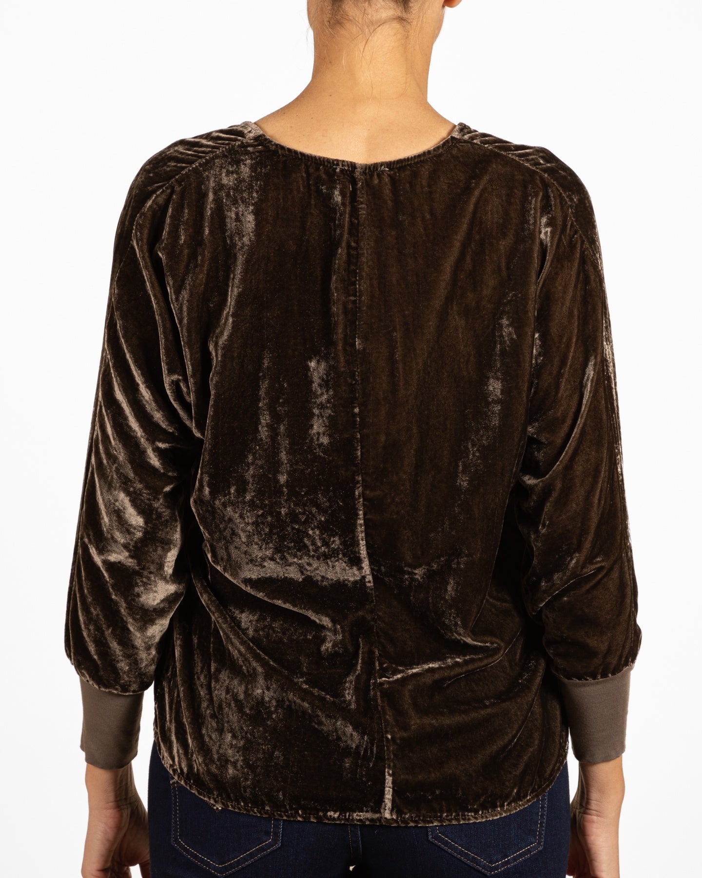 Espresso V Neck Crushed Velour Top