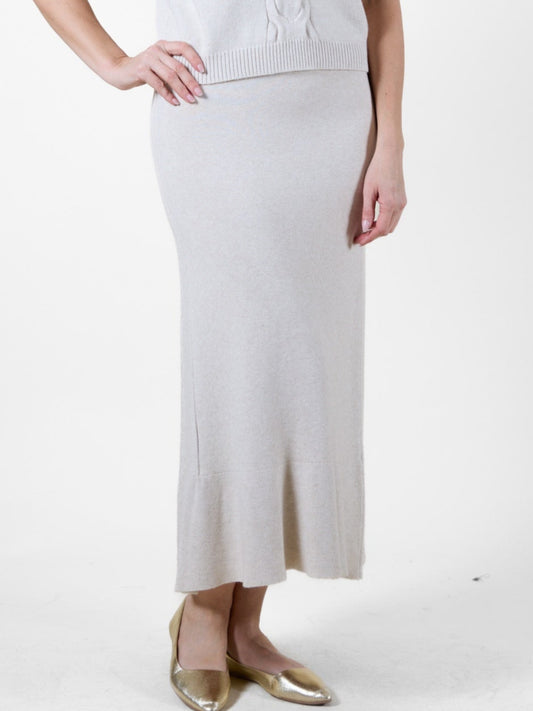 Beige Pull On Flare Seam Detail Skirt