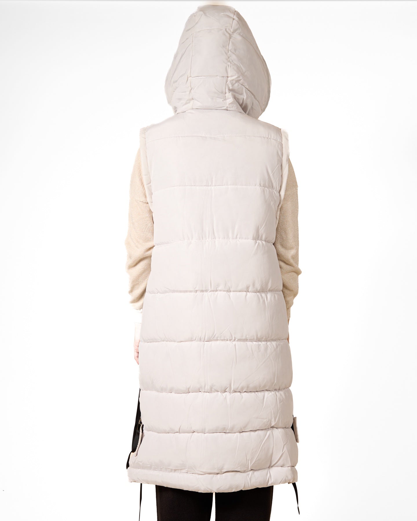 Snow Hooded Zip Front Zipper Detail Ribbon Detail 2 Pocket Vest