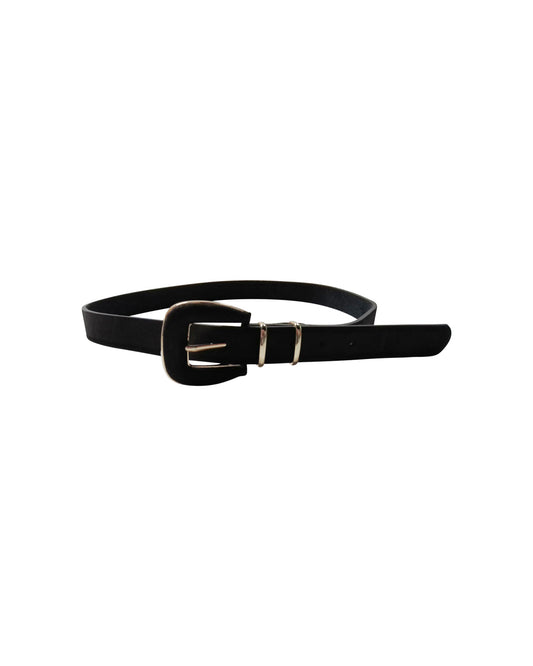 Black Leather Belt with Gold Buckle