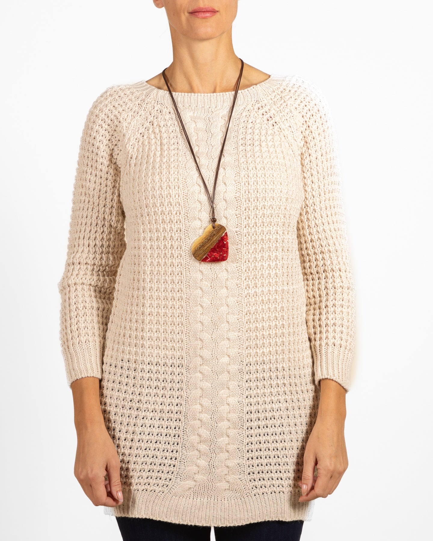 Beige Drop Shoulder HONEYCOMB Tunic Sweater