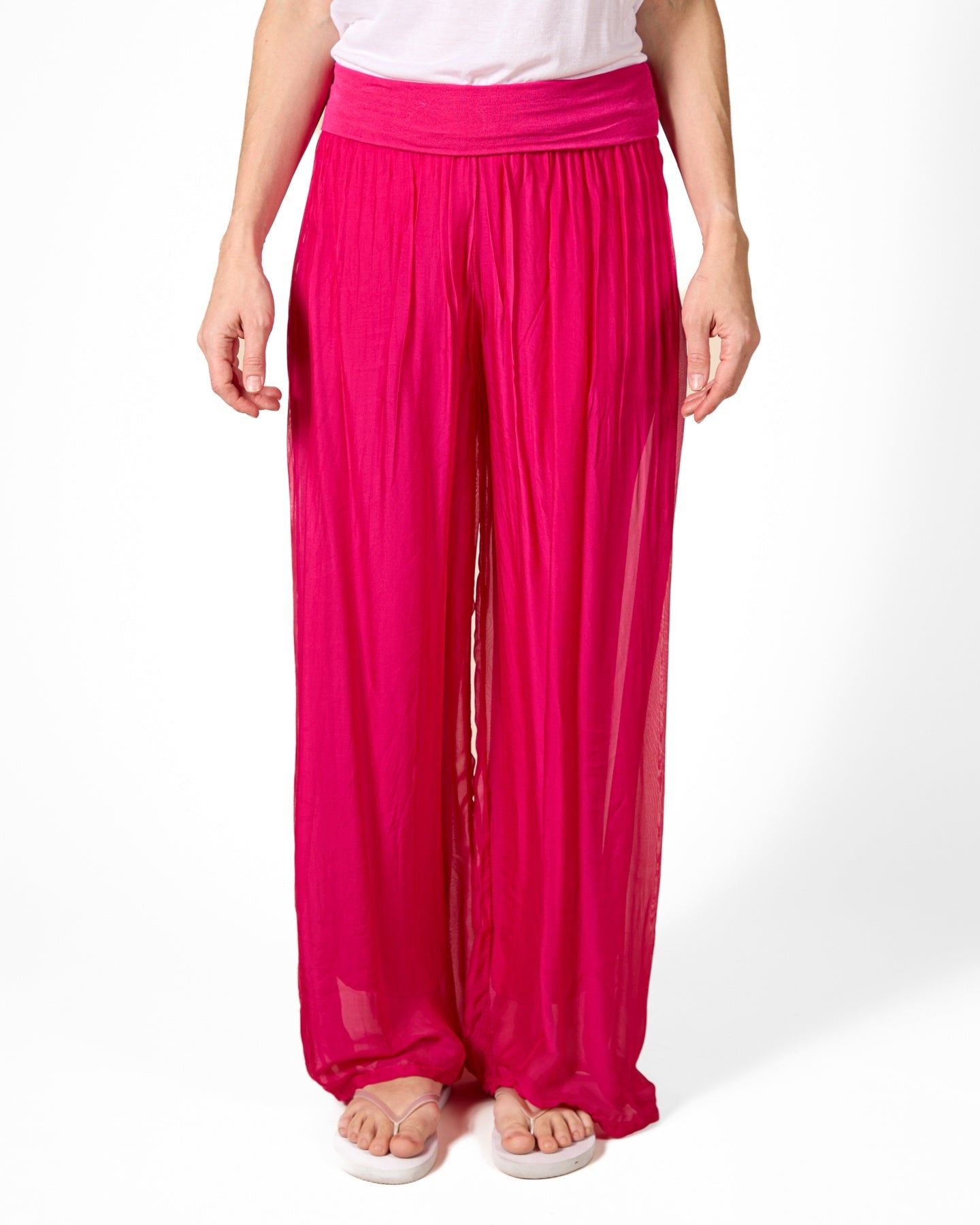 Cherry Pull On Wide Band Silk Combo Lined Pants