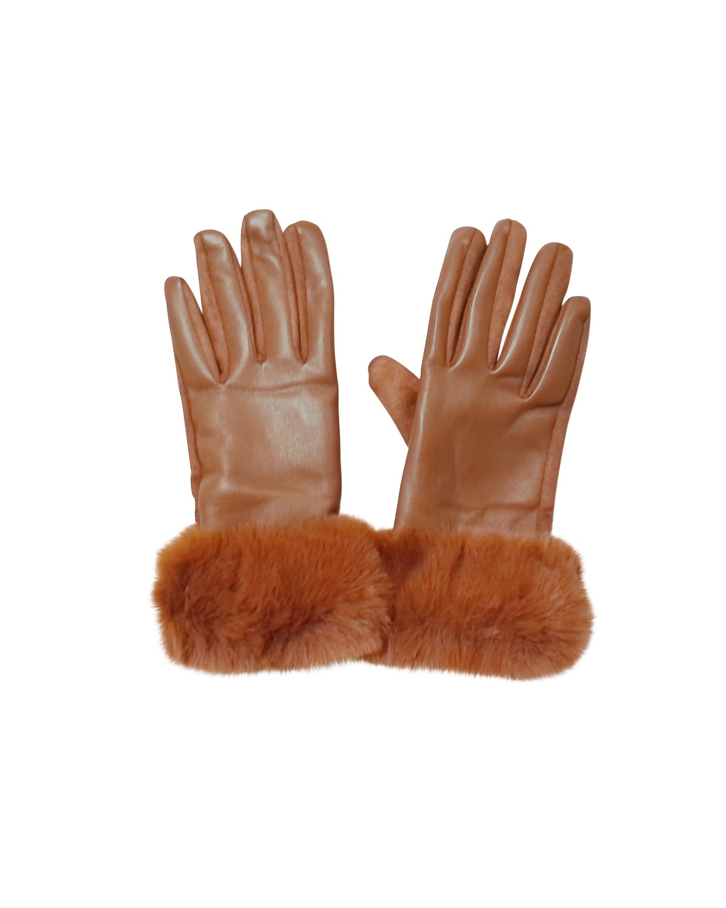 Cognac Gloves with Faux Fur Trim and Touchscreen Compatibility