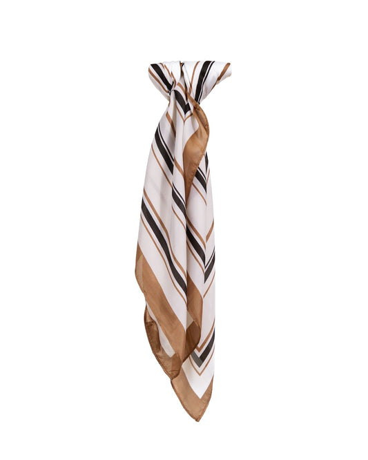 Silk Square Decorative Scarf with Soft White Tones and Geometric Lines