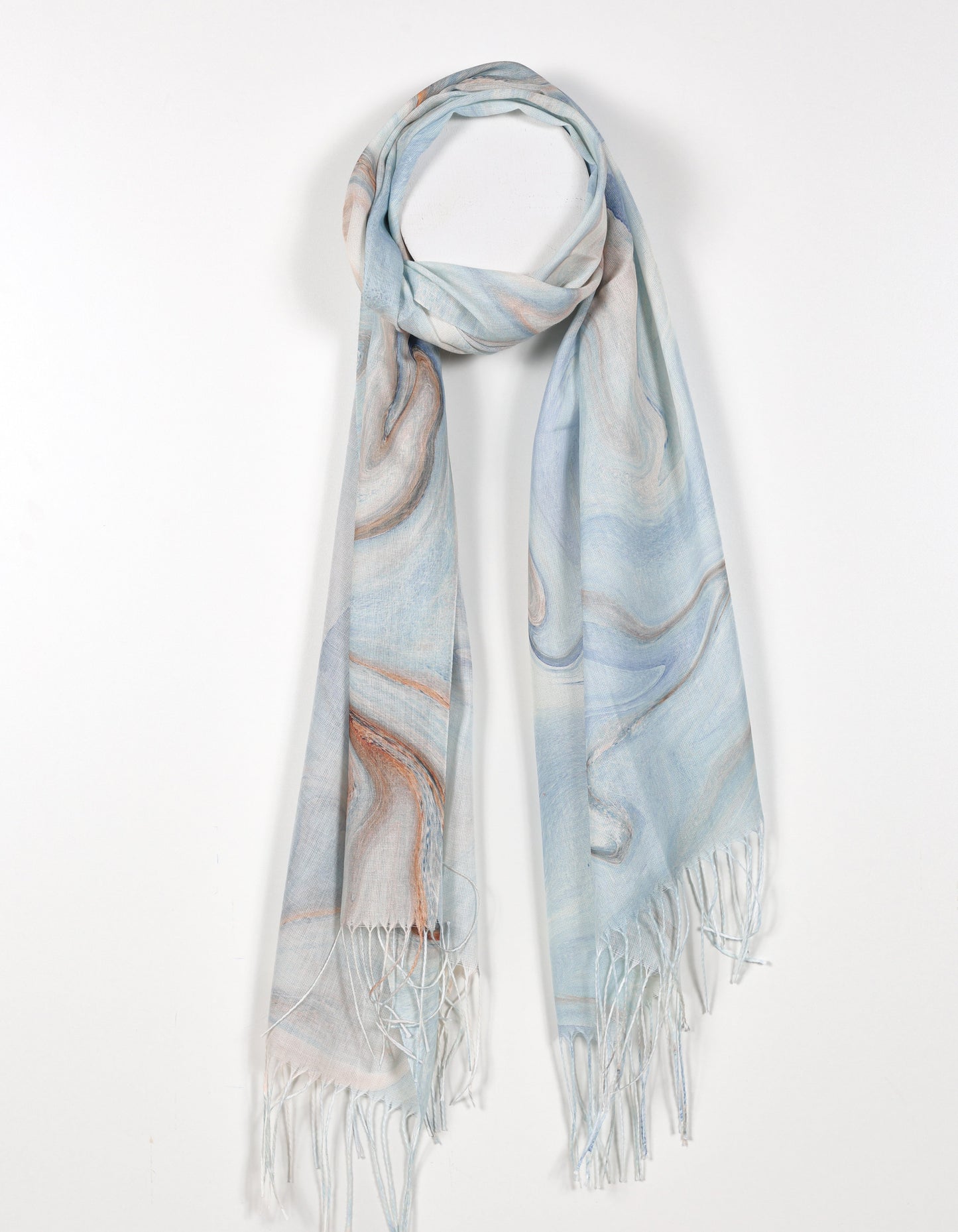 Soft Abstract Swirl Print Scarf in Blue