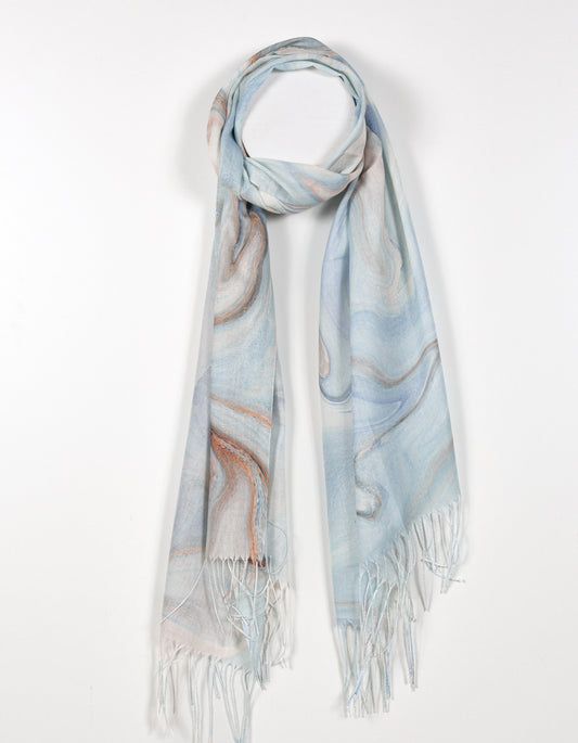 Soft Abstract Swirl Print Scarf in Blue