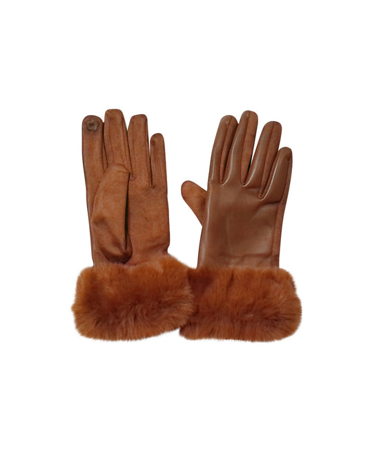 Cognac Gloves with Faux Fur Trim and Touchscreen Compatibility