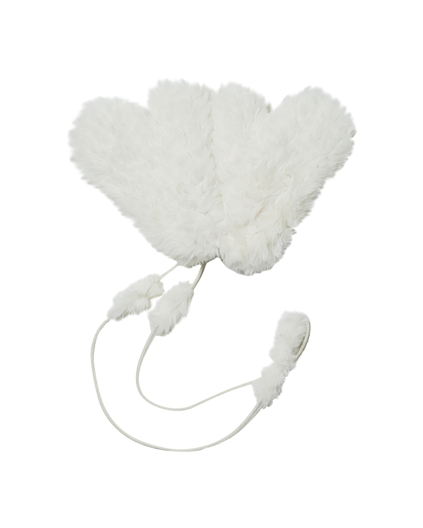 Faux Fur White Mittens with Detachable Cord