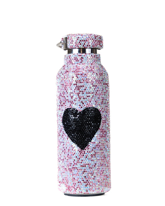 Swarovski Pink & Black Heart Water Bottle