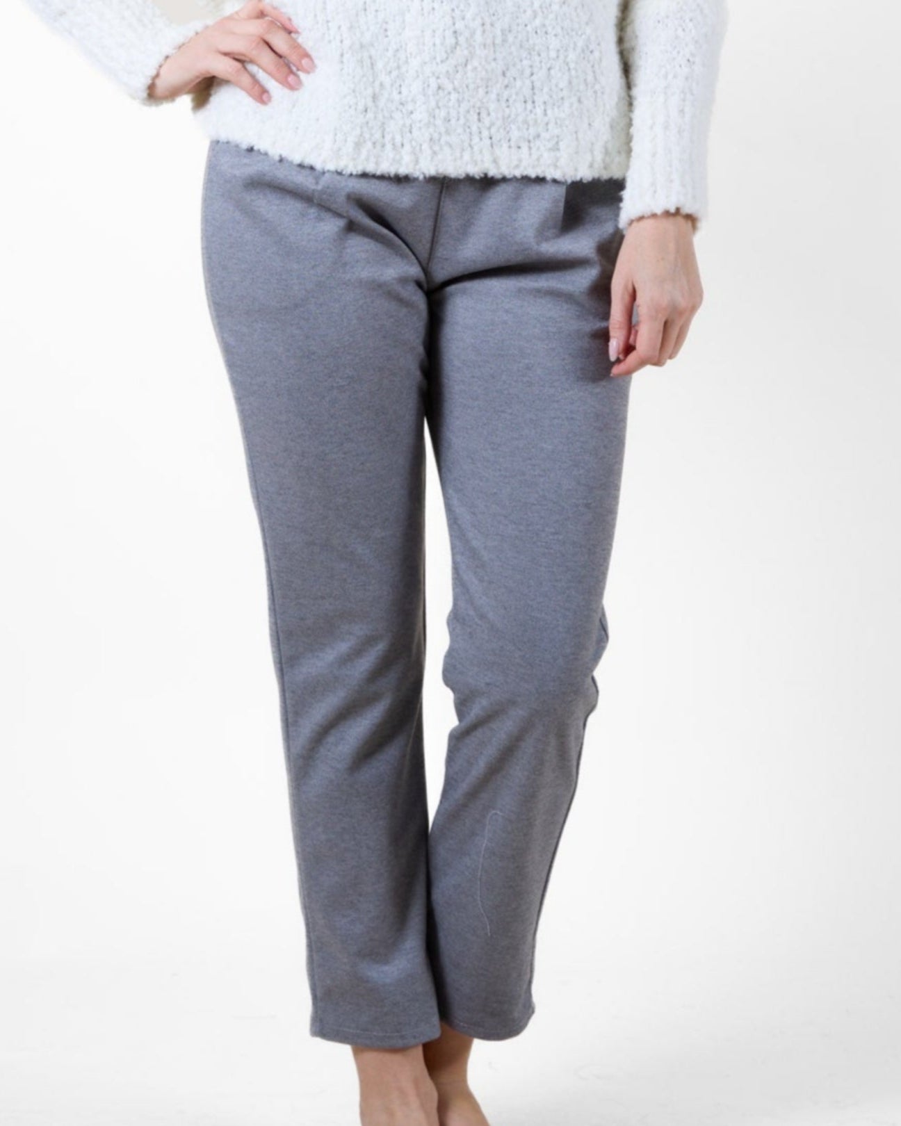 Pantalon gris en feutre à enfiler avec ceinture au dos