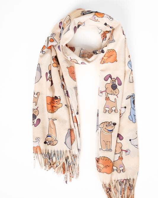 Quirky Canines Scarf - Cream