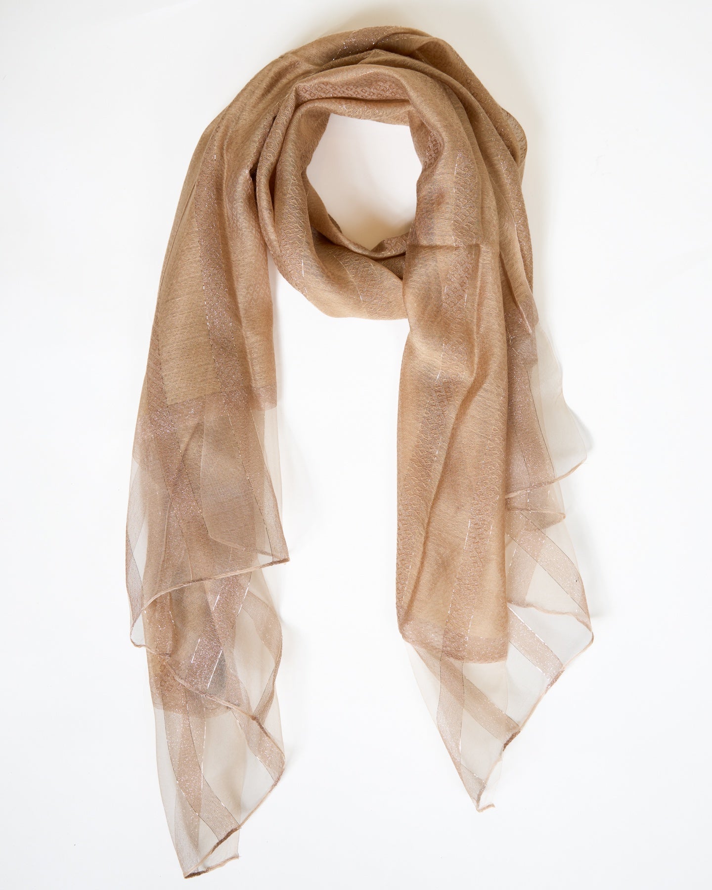 Camel Stripe Scarf with Subtle Sparkle