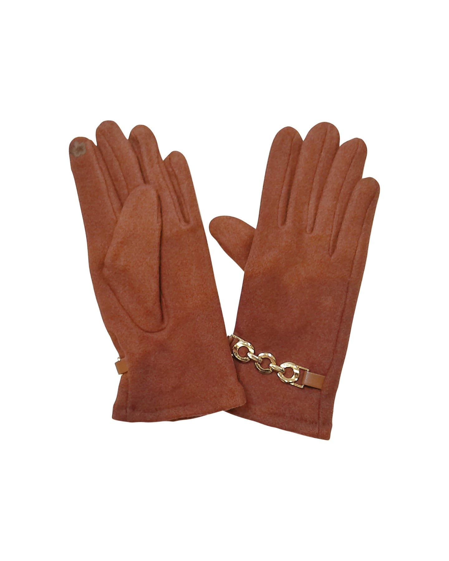 Gants Camel avec Chaîne Dorée et Fonction Tactile