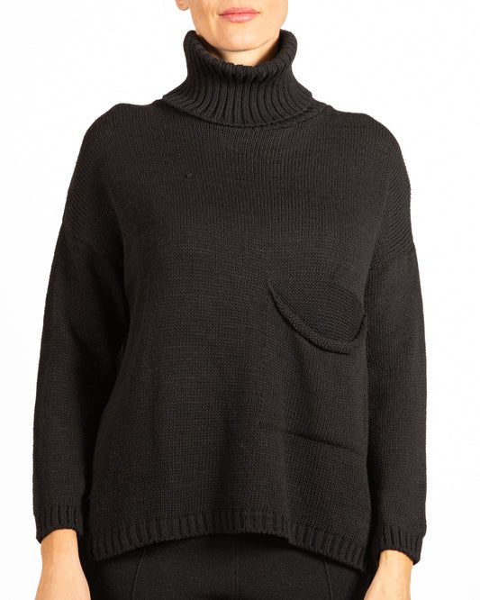 Black Back Slit Turtleneck Sweater