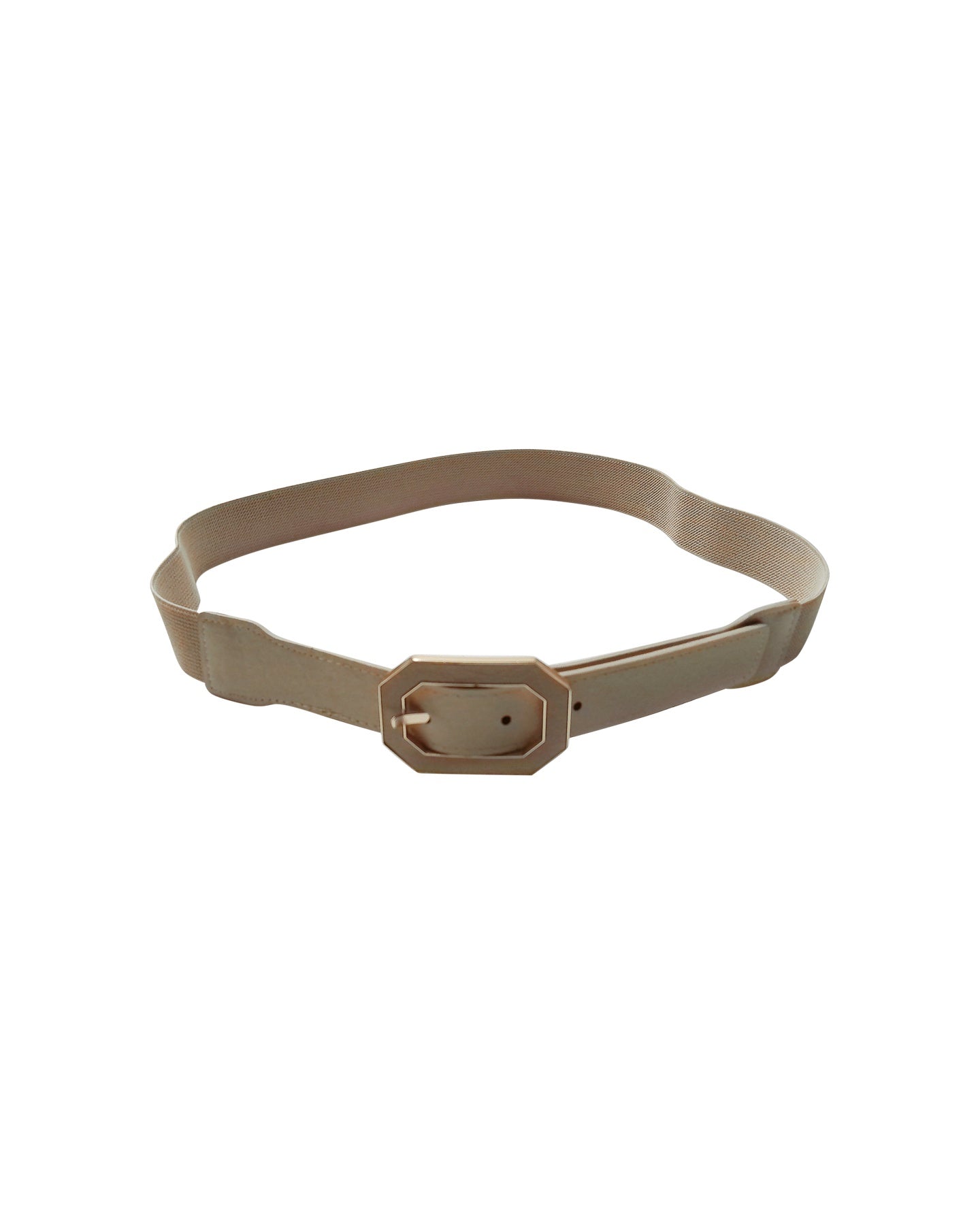 Octagonal Gold Buckle Beige Belt