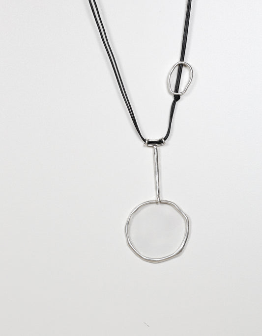 Silver Cord Necklace with Abstract Geometric Circle Details