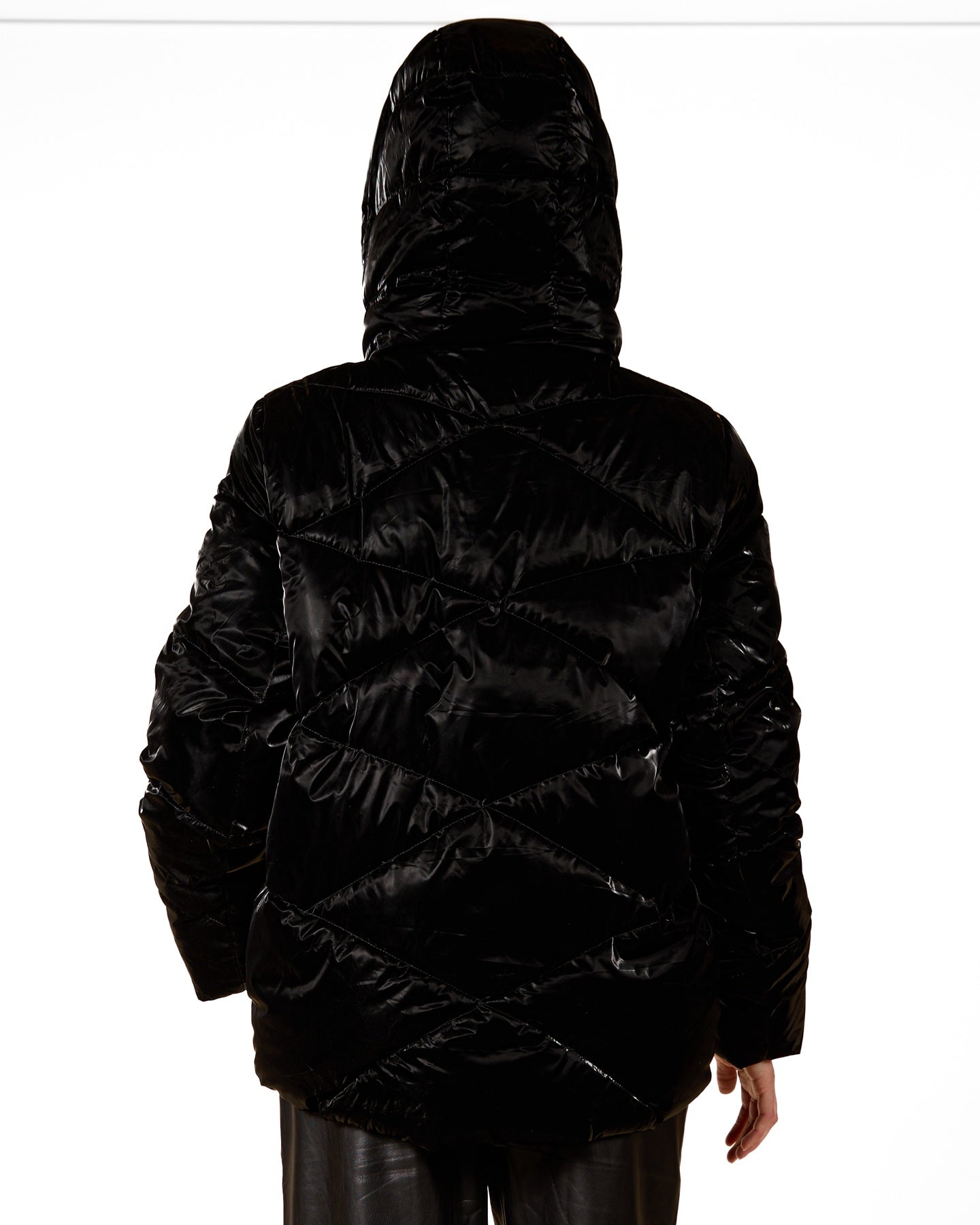 Ebony Velour Puffer Jacket with Zippered Pockets