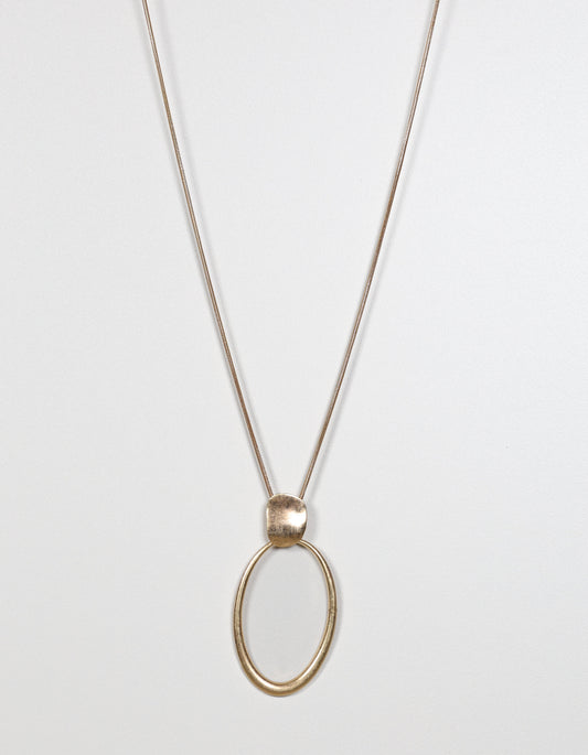 Gold Chain Necklace with Open Oval Pendant