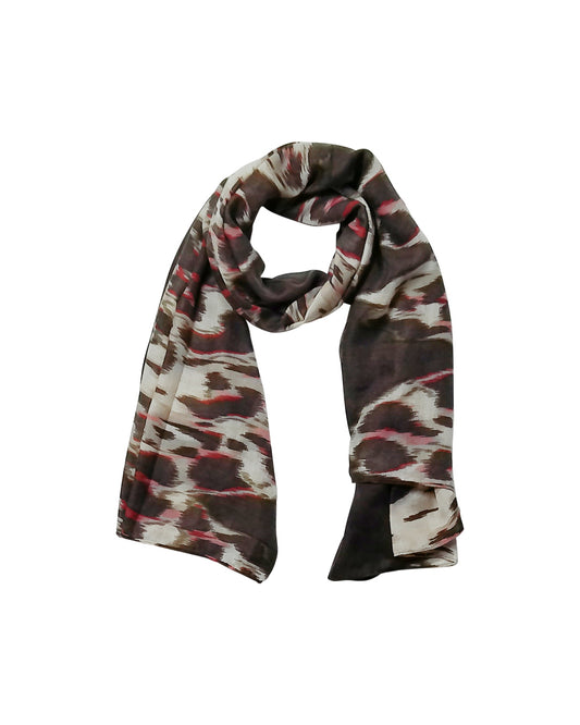 Ikat Print Scarf with Tassels Brown & Beige