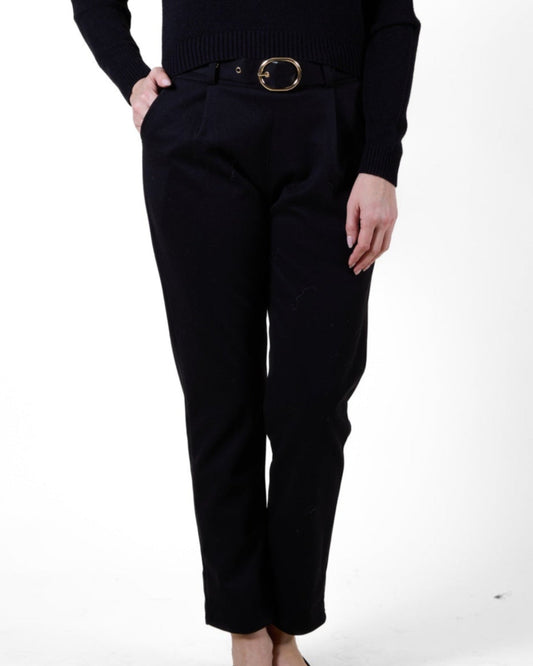 Black Belted Back Pull on Felt Pant