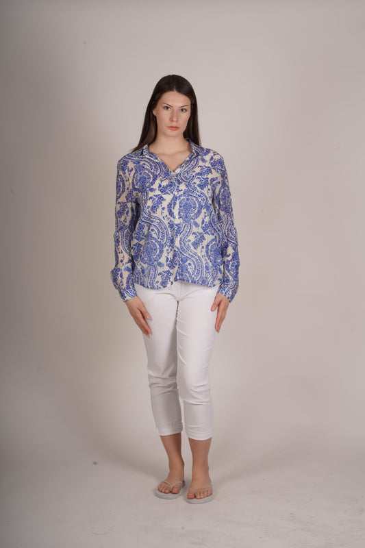 Sapphire Long Sleeve Paisley Monotone Button Front Blouse