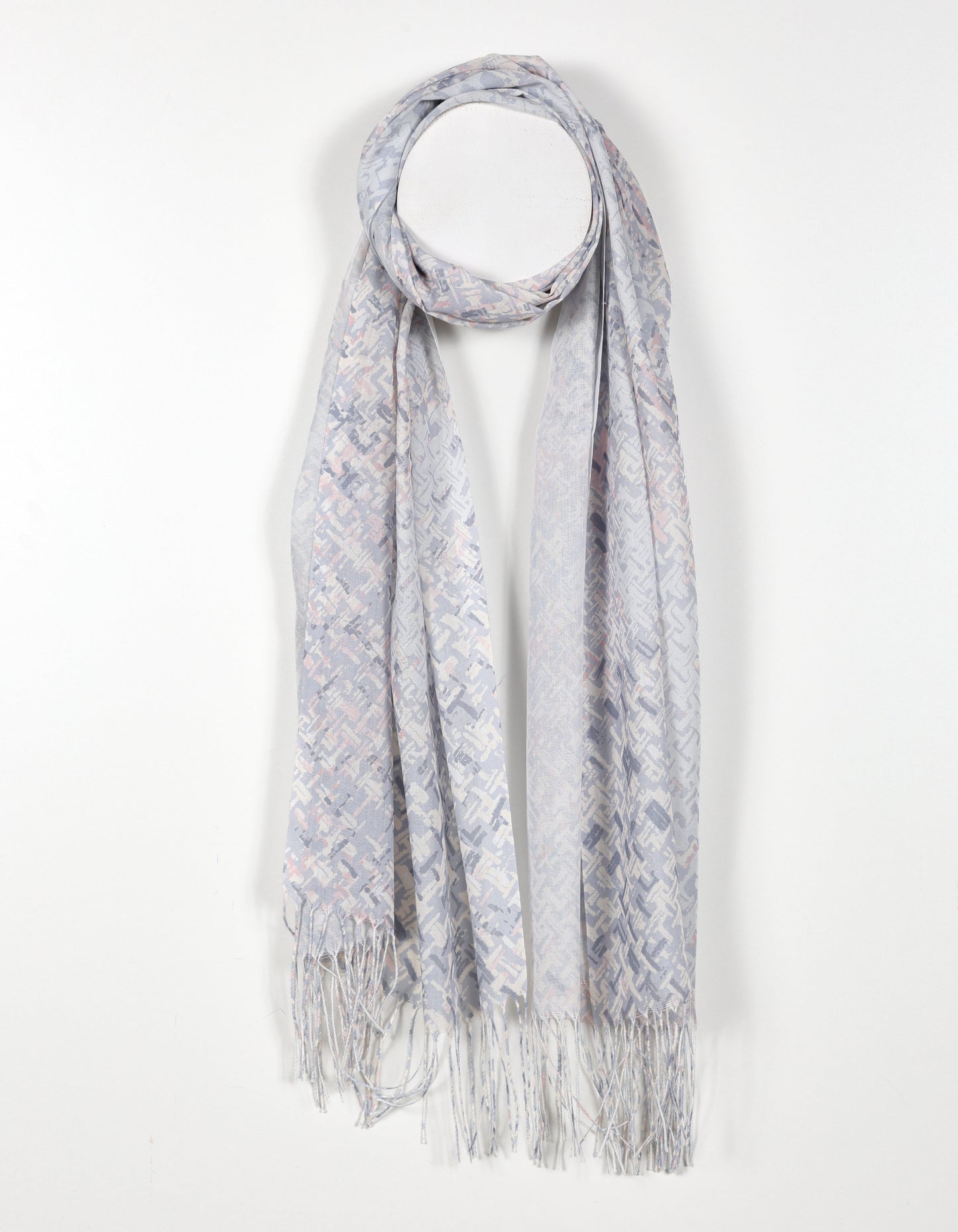 Lightweight Abstract Textured Print Scarf in Grey