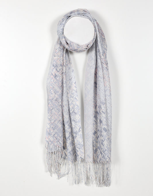 Lightweight Abstract Textured Print Scarf in Grey